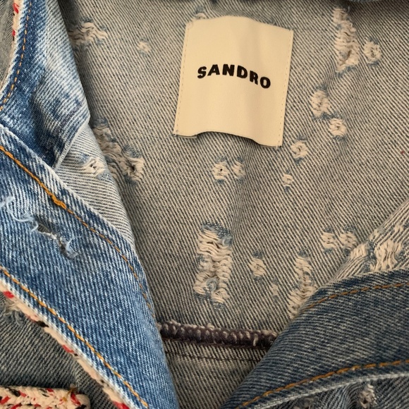 Sandro Distressed Short-Sleeve Denim Jacket - Picture 12 of 15